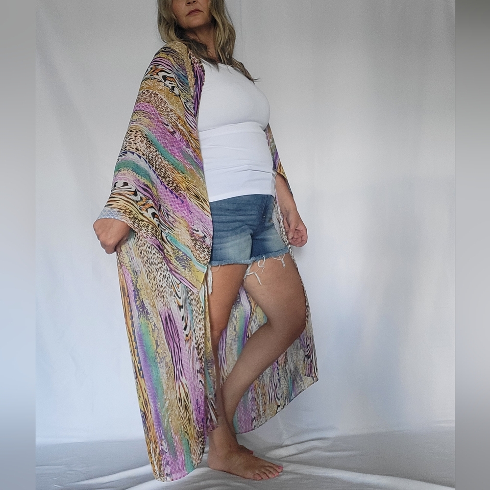 Gigio USA Colorful Animal Print Kimono/Swim Cover.